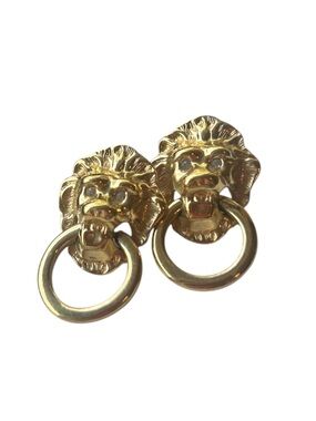 Vtg KJL Kenneth Jay Lane for Avon Lion Gold Knocker Earrings